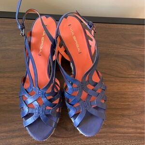 Via Spiga Blue Wedge Sandals